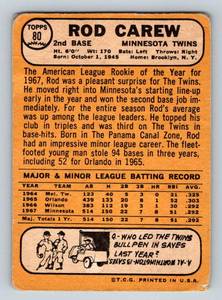 lot 82B image: Rod Carew Rookie Cup 1968 Topps #80 Vintage Minnesota Twins Baseball Card
