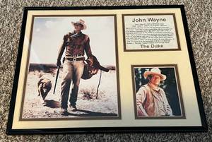 lot 188 image: John Wayne 3 Panel Framed Display Information Photo