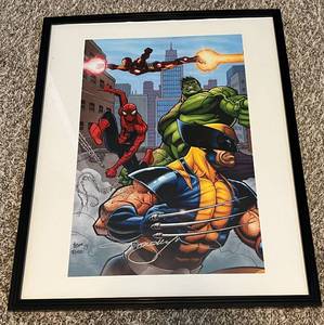 lot 195 image: Artist Signed Hulk, Wolverine, Spiderman, Ironman Poster 17x21