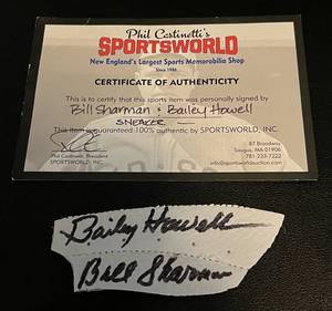 lot 212 image: Bill Sharman and Bailey Howell Autographed Sneaker Cutout with COA - NBA Hall of Famers