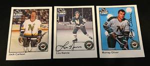 lot 218 image: Minnesota North Star Autographed 4.5x6 Photos - Lou Nanne, Jack Carlson, and Murray Oliver Hockey