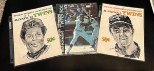 lot 249 image: Minnesota Twins Vintage 1974 and 1975 Official Programs and Scorecards (3) Baseball