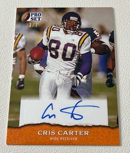 lot 7B image: Cris Carter Auto 7 2022 Pro Set #PSA-CC1, numbered 37, RARE signed Minnesota Vikings Football Card
