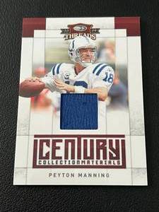 lot 47A image: Peyton Manning Relic Patch 250 2009 Donruss Threads Century Collection Materials #11, numbered 125250, Football Card