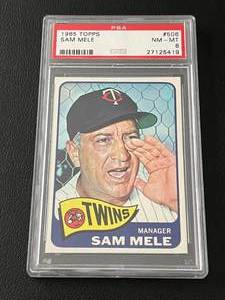 lot 51A image: 1965 Topps Sam Mele #506 PSA Graded 8 NM-MT Minnesota Twins Vintage Baseball Card