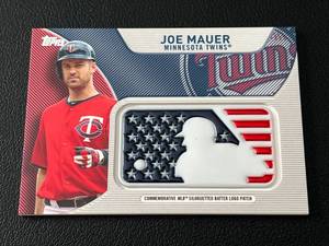 lot 78A image: Joe Mauer 2917 Tipps Independence Day Batter Logo Patch Card #IDML-JM Minnesota Twins Baseball