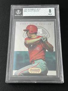 lot 84A image: Scott Rolen RC 1995 Bowmans Best #B87 Beckett Graded 8 NM-MT - (two 9 subgrades) - Rookie Baseball Card