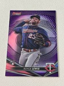 lot 131A image: Royce Lewis RC Refractor 250 - 2022 Bowmans Best #65, numbered 200250, Rookie Minnesota Twins Baseball Card