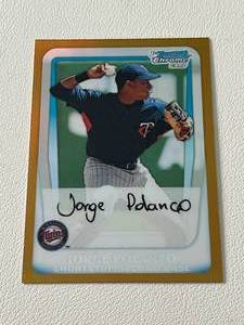 lot 137A image: Jorge Polanco Gold Refractor 50 RC - 2011 Bowman Chrome #BCP159, numbered 2650, Minnesota Twins Baseball Card