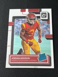 lot 187B image: Jordan Addison RC 2023 Chronicles Donruss Optic Draft Picks #18 Rookie Minnesota Vikings Football Card