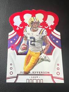lot 190A image: Justin Jefferson RC Die Cut Red Foil - 2020 Chronicles Draft Picks Crown Royale #35 Minnesota Vikings Rookie Football Card