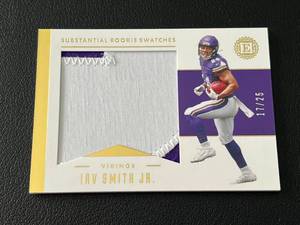 lot 208A image: Irv Smith Jr. RC Jumbo Patch 25 - 2019 Encased Substantial Rookie Swatches, numbered 1725, Rare Minnesota Vikings Football Card