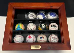 lot 259 image: Baseball Display Shelves with 11 Various Collectible Baseballs