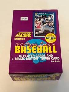 lot 271 image: 1991 Score Baseball Series 2 Pack Box 36 Sealed Packs of Baseball Cards