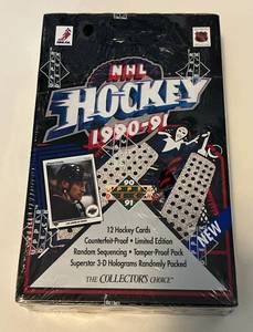 lot 279 image: 1990-91 Upper Deck Hockey Pack Box - NewSealed Packs of Hockey Cards