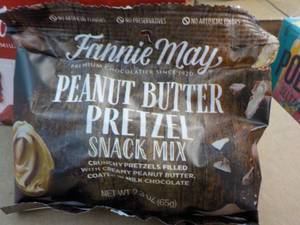 lot 275 image: 2 Fannie May Peanut Butter Pretzels Snacks 12 total 2.3 oz Bags
