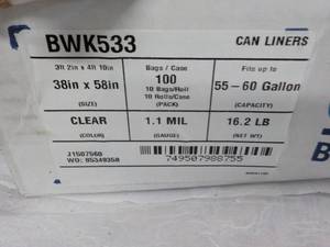 lot 52 image: Boardwalk Can Liners 100 Clear 50- 60 gallon bags