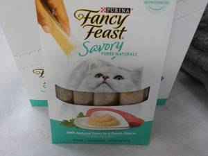 lot 103 image: 30 ct Purina Fancy Feast Savory Cat Treats Natural Tuna in a Demi Glaze best date 082023 Retail $90 total