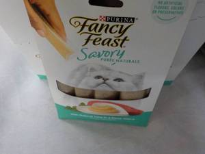 lot 107 image: 30 ct Purina Fancy Feast Savory Cat Treats Natural Tuna in a Demi Glaze best date 082023 Retail $90 total