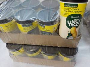 lot 141 image: 16 ct 11.1 oz Campbells Well Yes Sweet Corn and Roasted Robland Sipping Soup best date 08172023