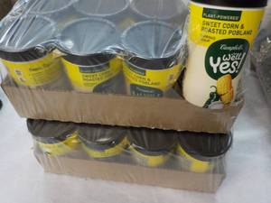 lot 142 image: 16 ct 11.1 oz Campbells Well Yes Sweet Corn and Roasted Robland Sipping Soup best date 08172023