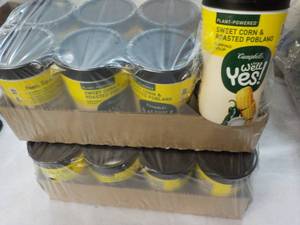 lot 143 image: 16 ct 11.1 oz Campbells Well Yes Sweet Corn and Roasted Robland Sipping Soup best date 08172023