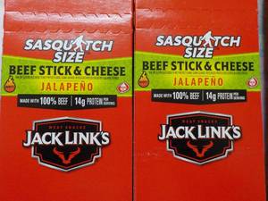 lot 307 image: 2 Jacks Links Sasquatch Size Beef Stick and Cheese Jalapeno- 12 per pkg