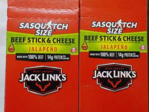 lot 309 image: 2 Jacks Links Sasquatch Size Beef Stick and Cheese Jalapeno- 12 per pkg