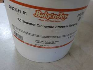 lot 370 image: B Bake n Joy Gourmet Frozen Cinnamon Streusel Topping 12 lb. pail Best By 10102023