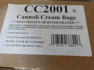 lot 373 image: b 8 - 2.2 lb. Frozen Cannoli Cream Bags Best By 04072023
