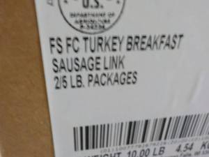 lot 385 image: H 10 lb. Box Frozen Turkey Breakfast Sausage Links