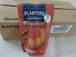 lot 477 image: 12 x 5 oz Bags Planters Cashews Cinnamon and Brown Sugar best date 092023