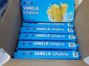 lot 503 image: 12 x 8 oz Pkgs Pampa Vanilla Wagers best date 11282023