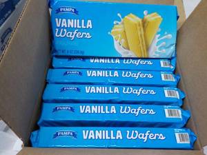 lot 504 image: 12 x 8 oz Pkgs Pampa Vanilla Wagers best date 11282023
