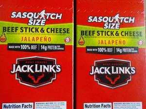 lot 533 image: 2 Boxes 12 each Jack Links Sasquatch Size Beef Stick and Cheese Jalapenos