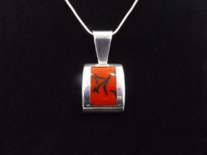 lot 9 image: .925 Sterling Silver Red Jasper Pendant Necklace