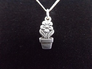lot 14 image: .925 Sterling Silver Potted Flower Pendant Necklace