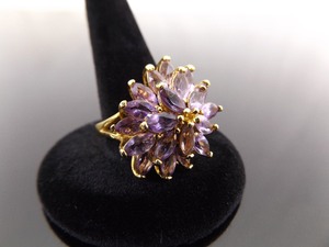lot 41 image: .925 Sterling Silver Amethyst Crystal Flower&nbspVermeil Cocktail Ring Size 8