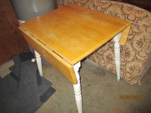 Vintage white and natural wood drop leaf kitchen table