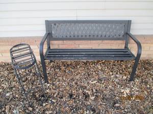 Black Metal outdoor bench and side table