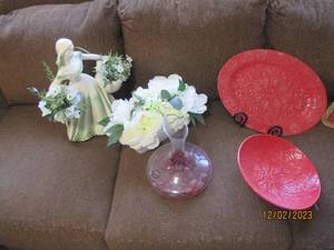 Rustic tone Beaver Farm serving Pottery matched with faux floral and other decor