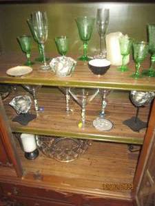 Light Green etched depression stemware, an Adderley Bone China dish along with other stemware and serving pieces