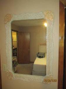 Off white Wicker Rattan framed wall mirror