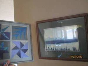 Framed nature print and abstract pattern fabric decor