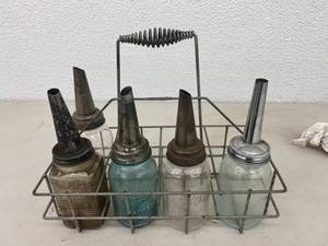Vintage Oil Bottles & Carrier