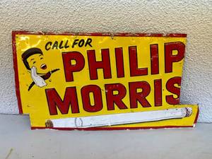 Vintage Metal Philip Morris Sign - Pieces Cut Out & Missing