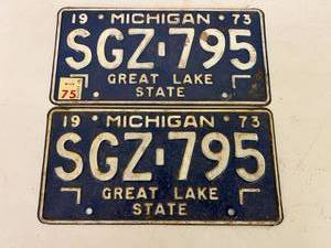 Matched Set 1973 Michigan License Plates