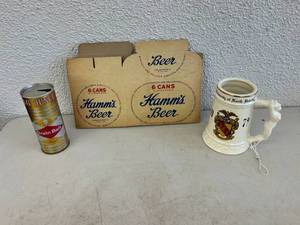 Hamms Beer Carrier, Grain Belt Can & UND Stein