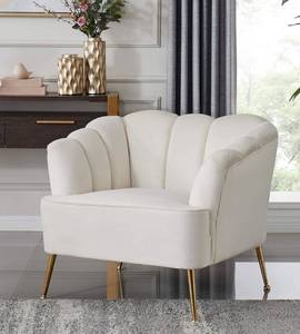 lot 29 image: ICONIC HOME Alicia Velvet Upholstered Vertical Channel Tufted Single Bench Cushion Design Tone Metal Legs Modern Contemporary, Club Chair