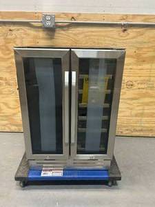 lot 1 image: Wine and Beverage Refrigerator,Velieta 24 Inch Dual Zone Fridge with Glass Door, Built-In Cooler with Powerful and Quite Cool System18 Bottles and 88 Cans Capacity, Stainless Steel silver (KMYL120)
